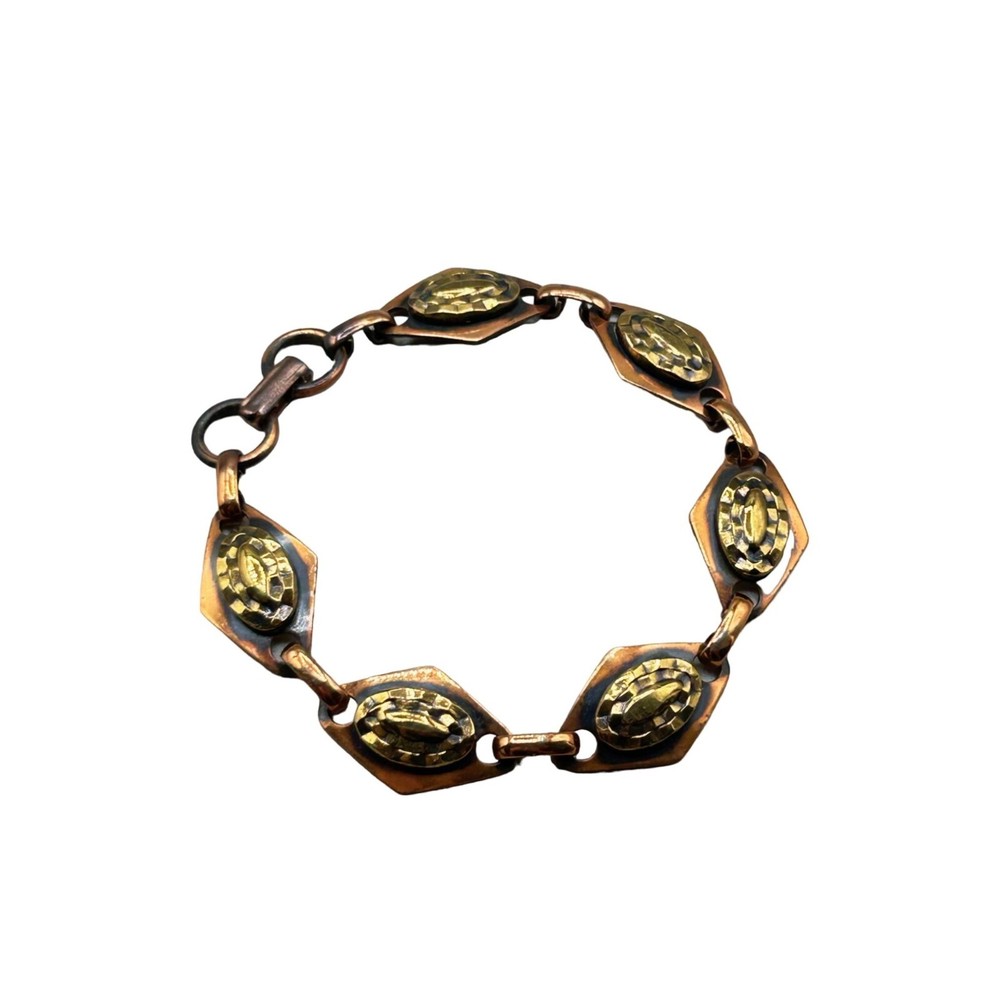 Mixed Metal Mid Century Copper and Brass Chain Link Bracelet Handcrafted Jewelry