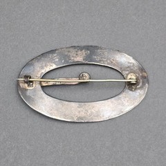 Antique Silver Oval Belt Buckle Brooch 3″ Embossed Floral Accents