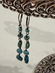 SW SILVER FAUX TURQUOISE BLUE GREEN STONES 2.75″ FRENCH WIRE DANGLE EARRINGS NEW