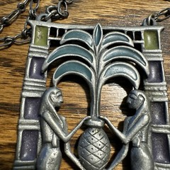 Vintage Pewter Enamel Necklace Egyptian Huge Artisan Handcrafted 83g