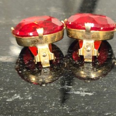 Vintage Red Faceted Glass Clip On Earrings Statement jewelry Glam Retro elegant