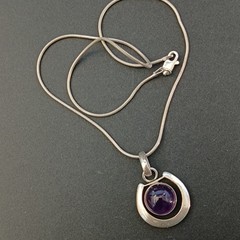 Sterling Silver Minimalist Necklace Modernist Solid Purple Stone Men Women VTG