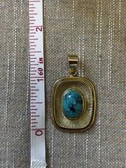 Vintage Gold Plated Pendant with Natural Turquoise 1.5” Long Great Look