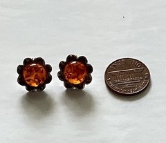 Vintage 925 Sterling Silver Baltic Amber Flower Petal Stud Post Earrings Cognac