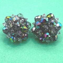 Vtg AB Rhinestone Cluster Earrings Clips .75″ Red Gold Clear Laguna Silver Tone