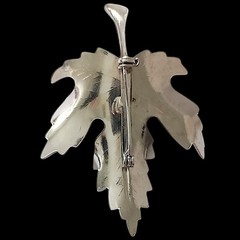 Vtg Jasper Stone Maple Leaf Brooch Pin Cabochon Silver Tone Autumn Harvest Fall