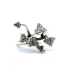 Vintage 925 Sterling Silver Climbing Ivy Vine Plant Leaf Cluster Adjustable Ring
