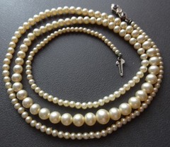 Antique Art Deco Deltah Solid 14K Gold Sapphire Diamond Man Made Pearl Necklace