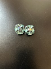 Vintage Aqua Blue Rhinestone Wreath Brooch and Clip On Earrings Set AB Accents