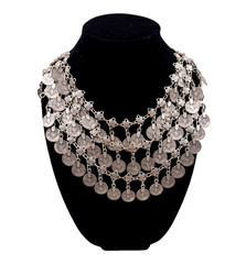 ANTIQUE COIN NECKLACE 3 LAYERS OF COINS SILVER ALLOY ETHNIC BIB SIGNIFICANT UNIQ