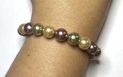 Lovely Vintage Sterling Silver Clasp Lavender Yellow Green Acrylic Bead Bracelet