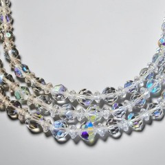 Vintage Aurora Borealis Crystal Necklace 3 Strand Clear Glass Choker Collar AB