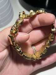 Vintage Victorian Revival Metal Tone Multi Gem Slide Bracelet Sz 7