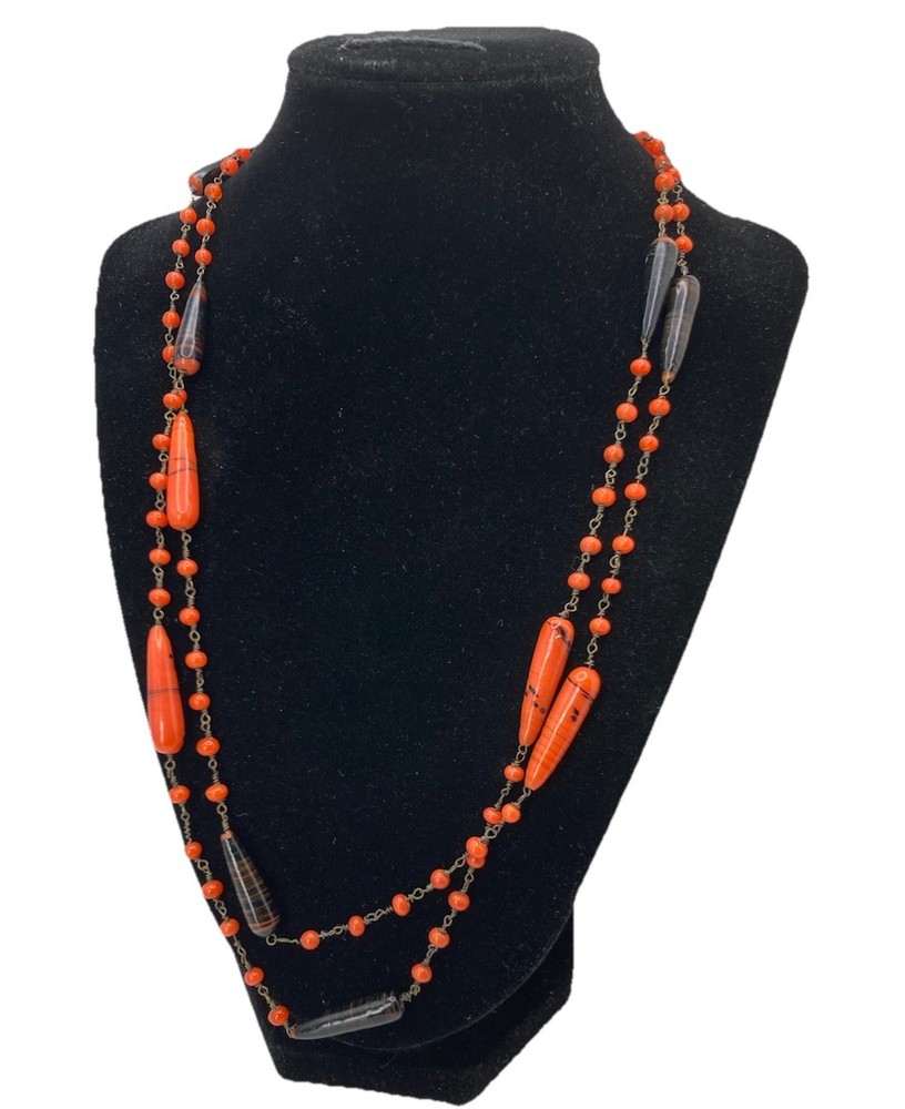 Vintage Art Deco End Of Day Glass Bead Chain Necklace Flapper Style 48in