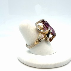 Vintage Joseph Esposito (ESPO) 18K HGE Amethyst Glass Fashion Ring – Size 7