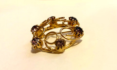 Vintage Gold-Colored Circular Brooch With Artificial Purple Gemstones