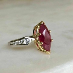 Art Deco Style Marquise Ruby Lab Created Diamond Wedding 14K White Gold FN Ring