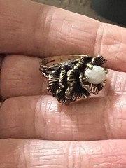 Vintage 14K Gold & Opal Brutalist Textured Free Form Ring Size 4.5