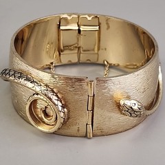 Vintage Whiting & Davis Snake Bangle Bracelet Serpent Brushed Gold Tone 6″