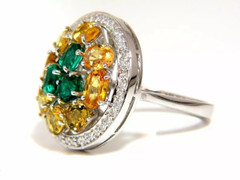 Amazing 5.22ctw Fancy Yellow Sapphires & Vivid Green Emeralds Cluster Women Ring
