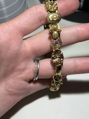 Vintage Victorian Revival Metal Tone Multi Gem Slide Bracelet Sz 7