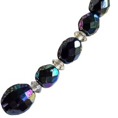 Vintage West Germany AB Crystal Glass Bead Necklace Peacock Iridescent Choker