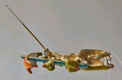 Vintage LISNER Poodle Dog Holding Umbrella Brooch Pin Enamel MCM Figural