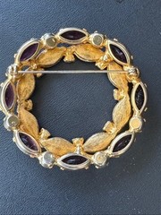 VTG Tiered Wreath Brooch Red Aurora Borealis Marquise Rhinestone Pin