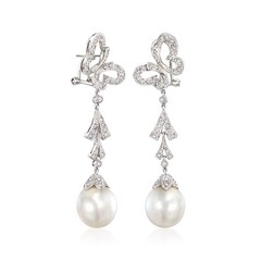 Vint 12.5x13mm Cult Prl & Diamond Butterfly Drop Earrings in 18k White Gold