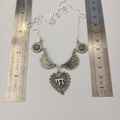 Chai Heart Necklace Filigree Silver Bib Folk Ethnic Judaica Life In Hebrew Gift