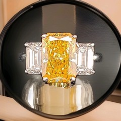 14k Yellow Gold Engagement Ring 2.66CT.Lab Grown Yellow Diamond Radiant Shape