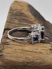 Designer JH Sterling Blue & Clear CZ Stone Ring – Size 7.5 Halo EUC