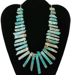 Vintage Choker Necklace Graduated Stick Blue Sea Sediment Jasper 15″ Bib/Choker