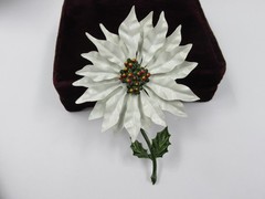 Vintage Enameled Metal White Poinsettia Flower Brooch Christmas Holiday 5”