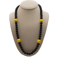 Jet Black w Bright Yellow Beaded Professional Necklace Steelers Colors 26 In
