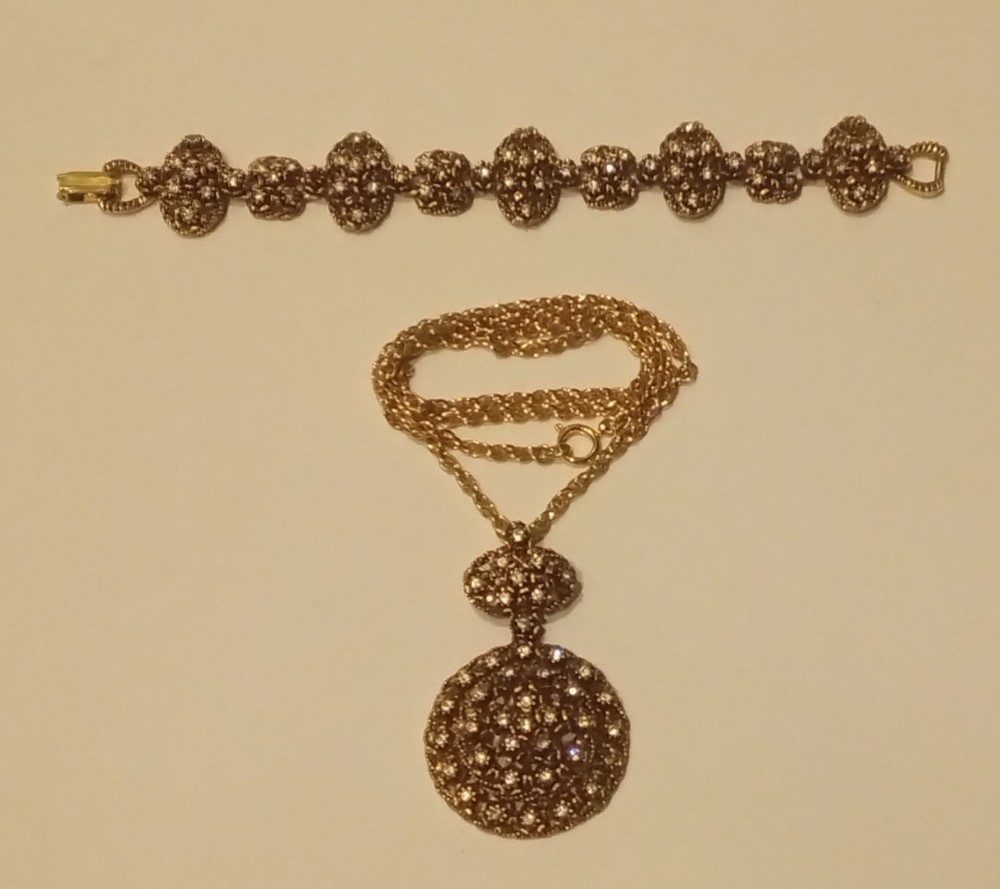 Celebrity Signed Vintage Rhinestone Pendant Necklace and Bracelet