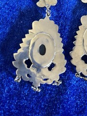 Vintage Estate Sterling Silver & Glass Handmade Chandelier Pierced Earrings Big