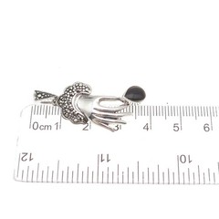 935 Silver Vintage Real Black Onyx & Marcasite Hand Oxidized Charm Pendant