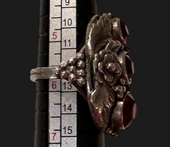 Rare Hobe Sterling 925 Ribbon Spray Earrings Brooch Ring Set Ruby Crystals w/Box