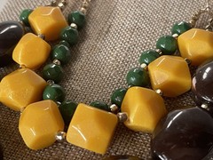 Chunky Vintage Boho Geometric Bead Cord Necklace Green Brown Yellow Statement