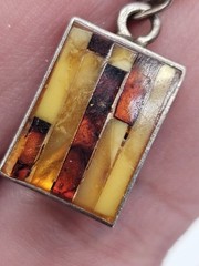 Vintage Sterling Silver Multicolor Amber Inlay Dangle Petite Earrings