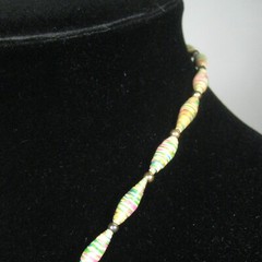 Necklace 29 in Jewelry Paper Bead VTG Strand String Wrap Pink Green Silvertone