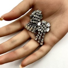 Vintage Tassel Earrings Art Deco Revival Baguette Rhinestone Clip Ons 1.5″