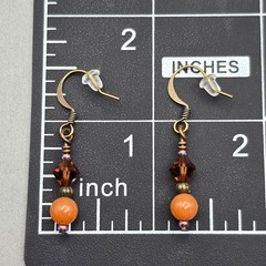 VTG Brass Orange Aventurine & Crystal Beaded Dangle Earrings 1.5″