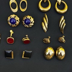 Vintage Monet Trifari Napier Gold Tone Necklace & Clip Earrings Lot 9 Pcs