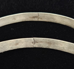 Set 2 Vtg Mexico Alpaca Silver Abalone Shell Inlay Bangle Bracelets 8.25″ Signed