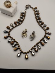 Vintage 1950s Made In Austria Stamped Trio, Prong Set Necklace Ring And Earrings