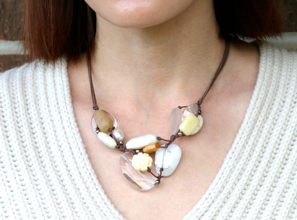 Retired Vintage Silpada Sterling Silver 925 Mixed Stone & Carved Flower Necklace