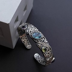 Openwork Carved Blue Topaz Bracelet