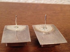 Vintage Pair of Sterling Silver Earrings w/ Black Stone Possibly Onyx